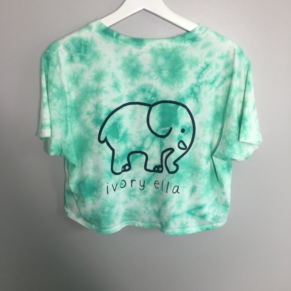 SOLD Ivory Ella Green Tie Dye Cropped Tee #103 - Picture 4 of 6